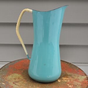Vintage Dansk Kobenstyle Pitxher Turquoise Blue Enamel MCM